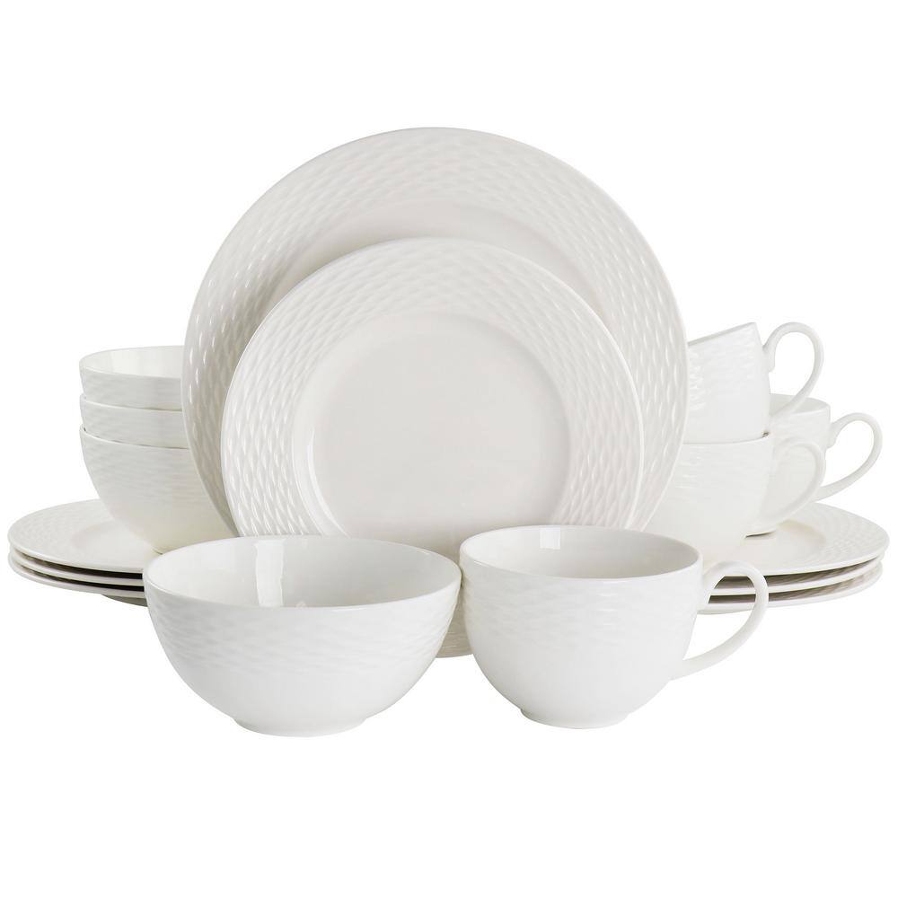 MARTHA STEWART 16 Piece In White Textured Dinnerware Set Fine Ceramic 985119215M