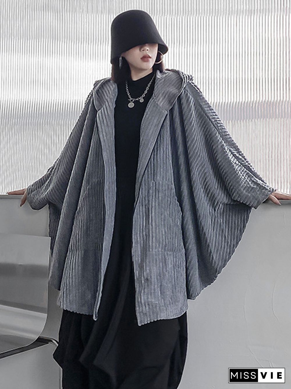 Casual Batwing Sleeves Loose Zipper Jackets Outerwear