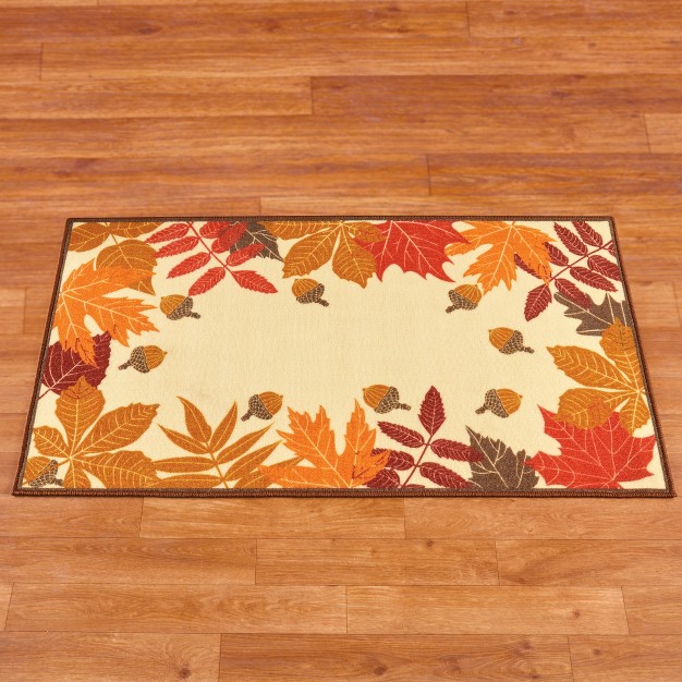 Collections Etc Colorful Fall Leaf Border Skid resistant Accent Rug