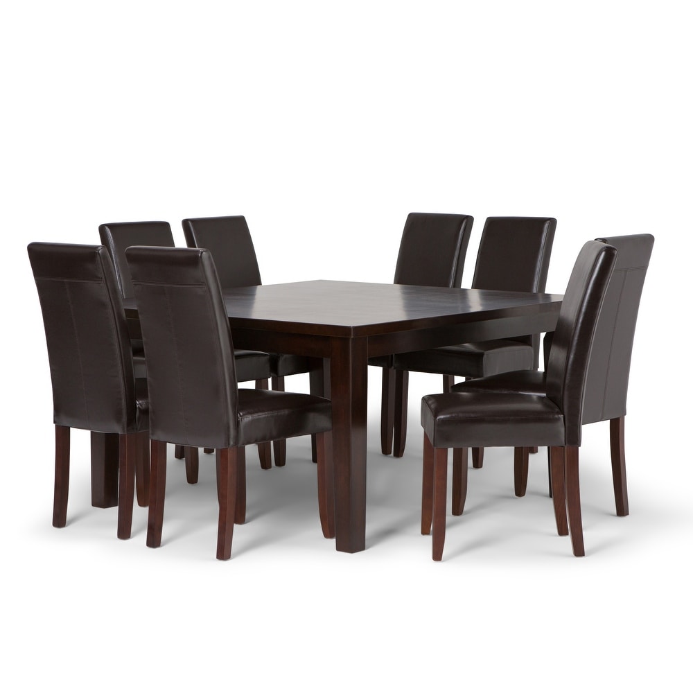 WYNDENHALL Normandy Transitional 9 Pc Dining Set with 8 Upholstered Parson Chairs and 54\