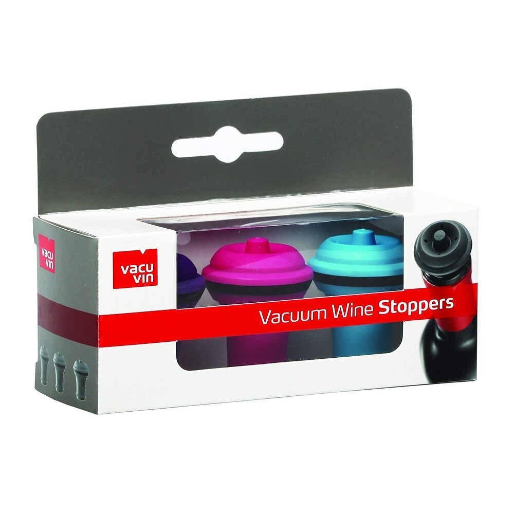 Vacu Vin Wine Saver Vacuum Stoppers Set of 3/ Blue  Pink    Purple