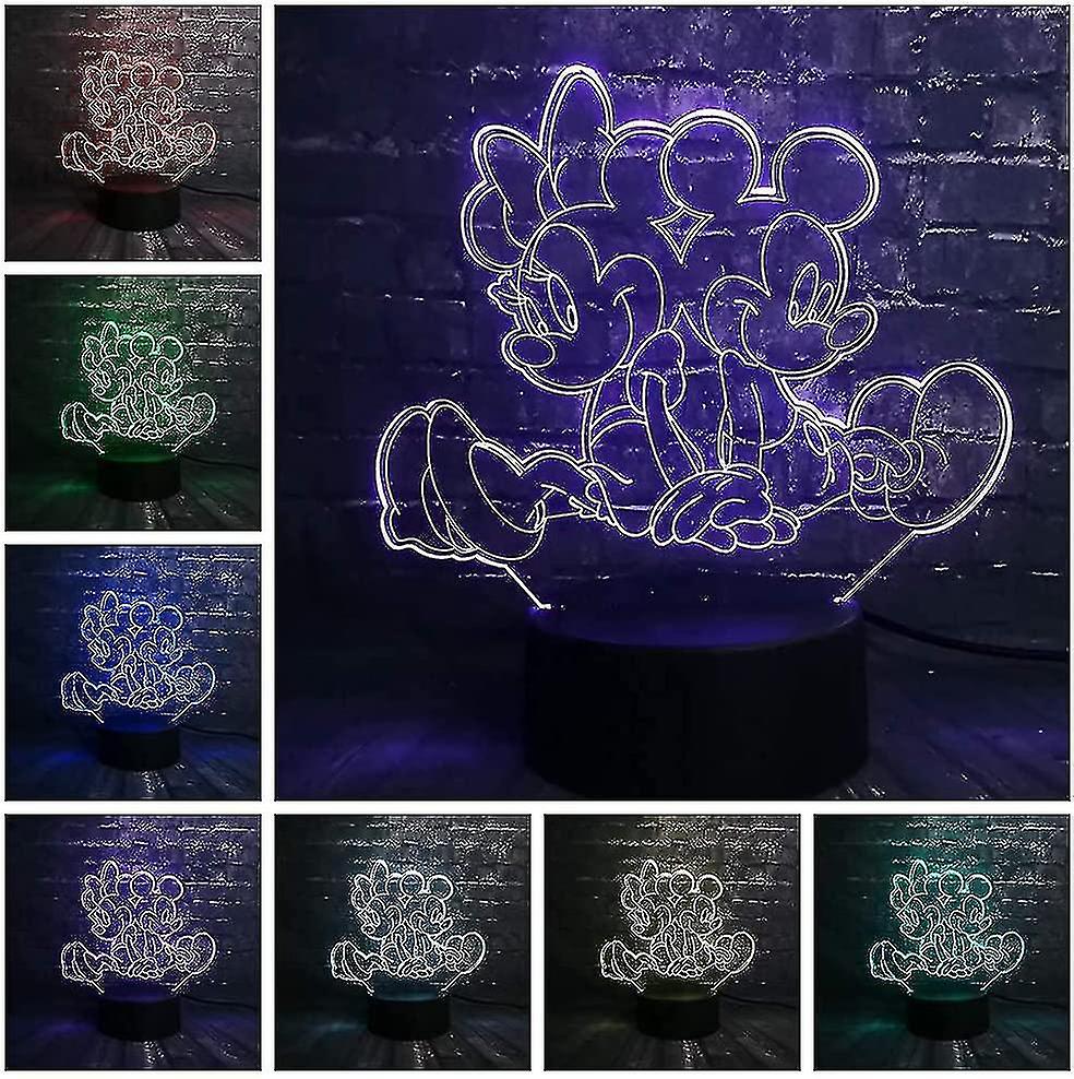 Mickey Minnie Mouse 3d Led Night Light Mice Fairy Friend Usb Touch Remote 16 Color Auto-change 4 Mod