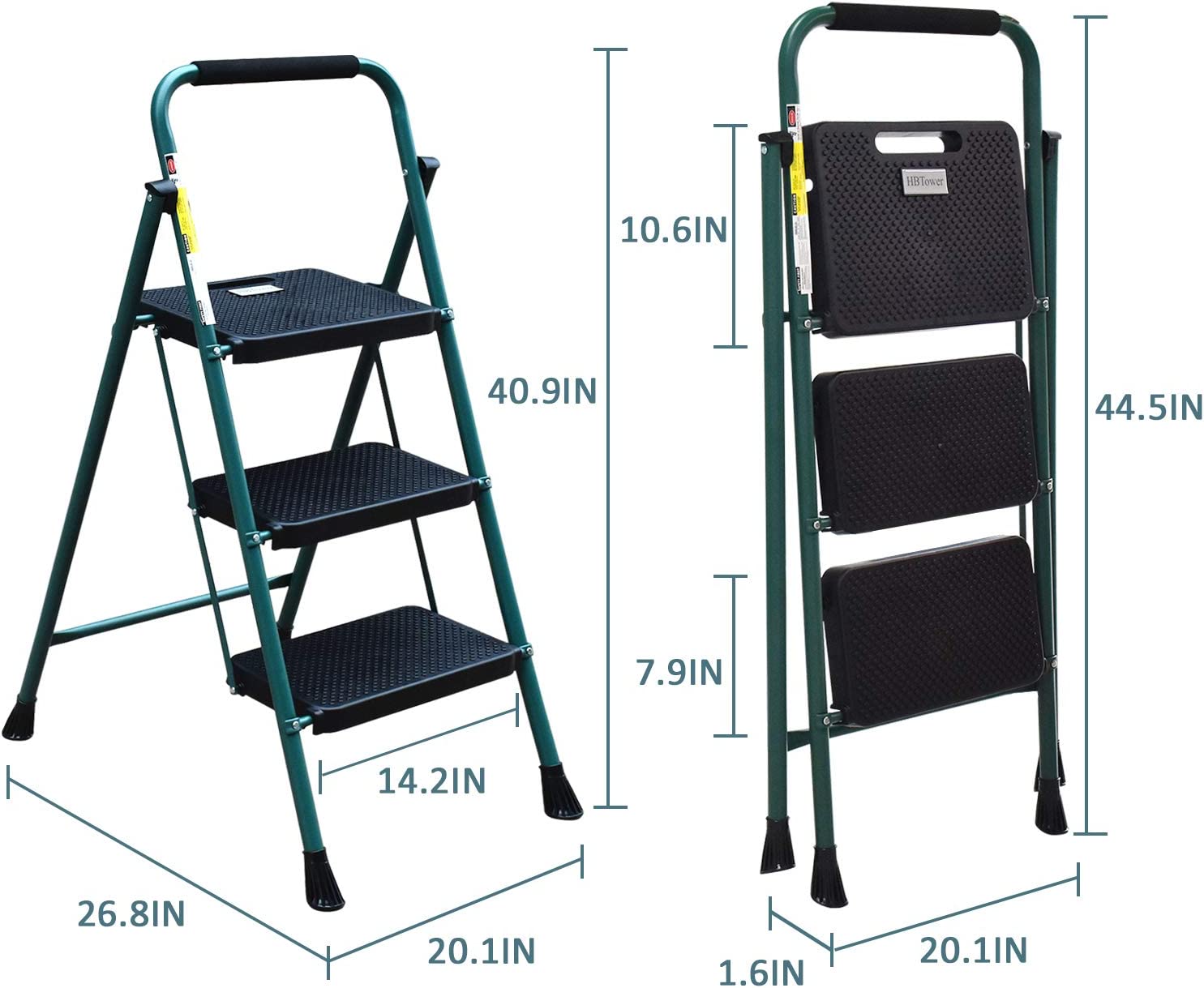 4 Step Ladder, HBTower Folding Step Stool with Tool Platform, Wide Anti-Slip Pedal, Sturdy Steel Ladder, Convenient Handgrip, Lightweight 330lbs Portable Steel Step Stool, Black