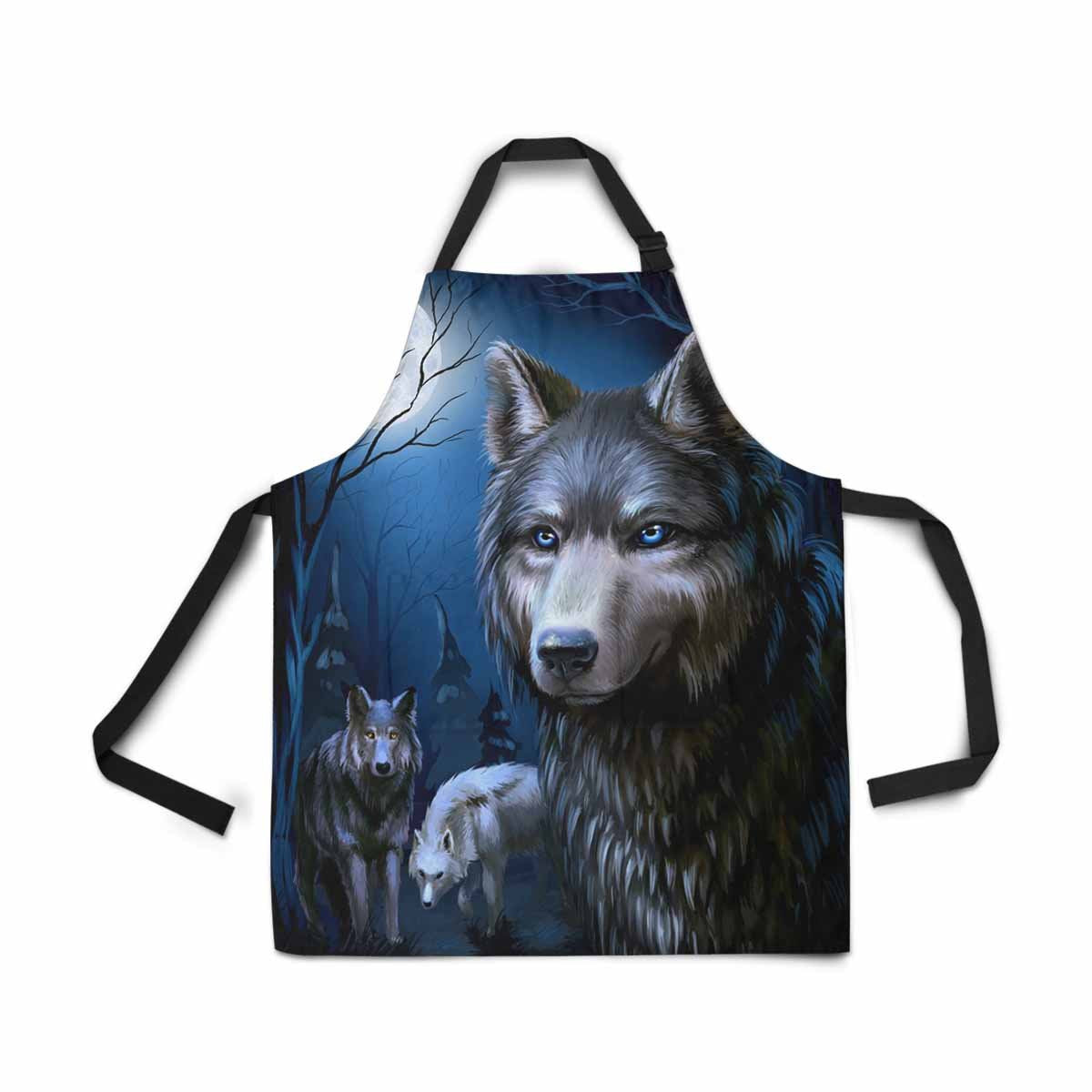 ASHLEIGH Adjustable Bib Apron for Women Men Girls Chef with Pockets Wild Wolf Full Moon Novelty Kitchen Apron for Cooking Baking Gardening Pet Grooming Cleaning