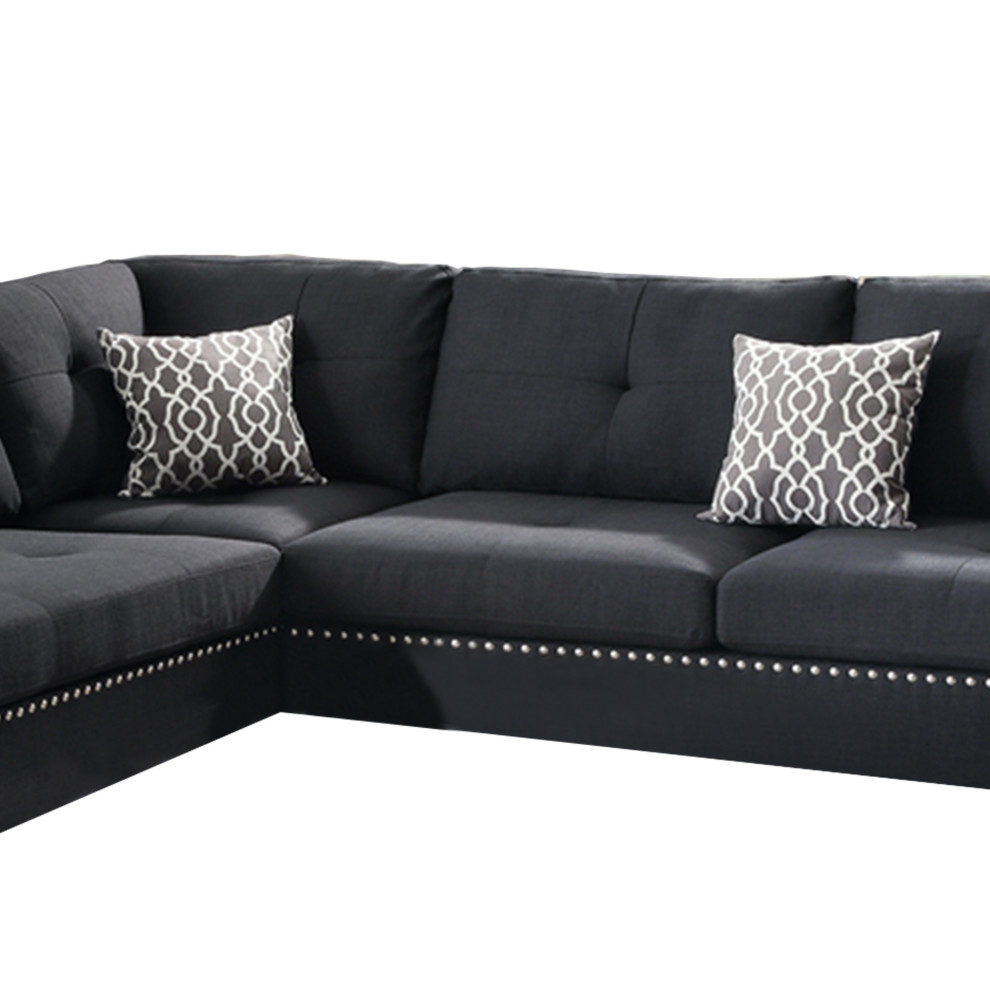 Benzara BM168761 Polyfiber 3 Pieces Sectional Set With Ottoman  Black   Transitional   Sectional Sofas   by BuyDBest  Houzz