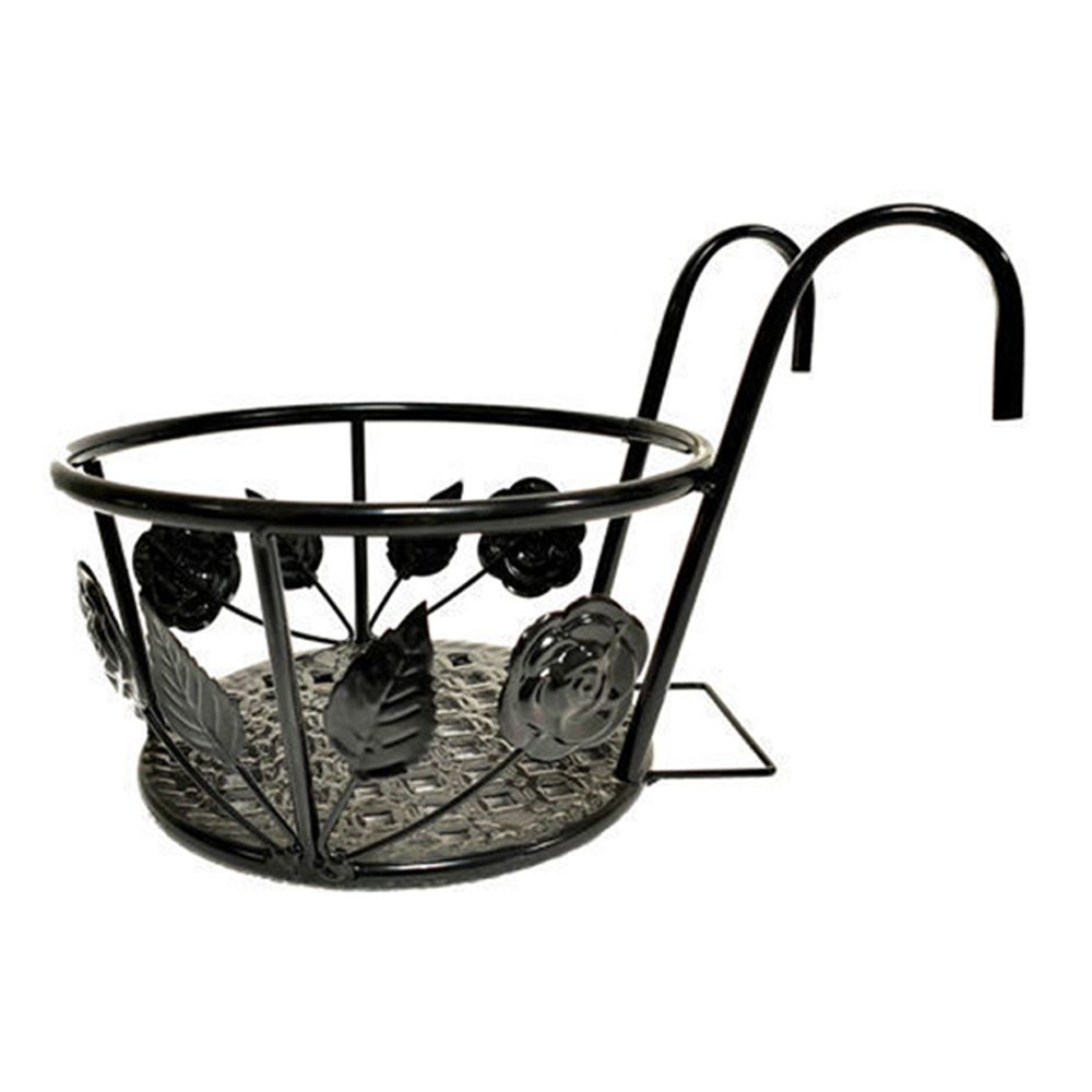 Sturdy Home Decor Railings Iron Hanging Flower Pot Rack Guardrail Planter Pot Stand Balcony BLACK