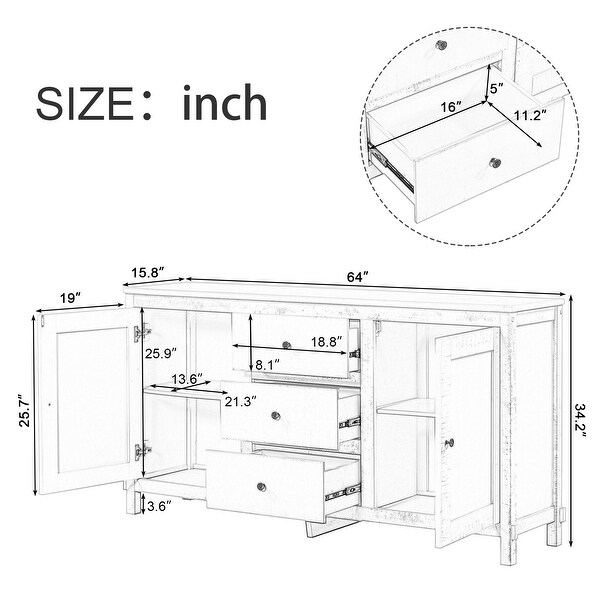 Nestfair Solid Wood Buffet Cabinet with 2 Storage Cabinets and Adjustable Shelves