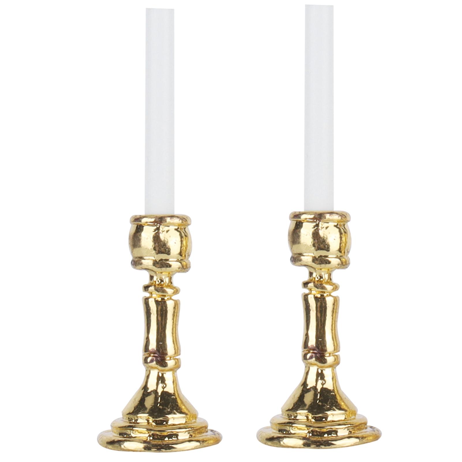 1 Pair 1:12 Dollhouse Golden Candlestick Miniature Simulated Candlestick Toy Decoration