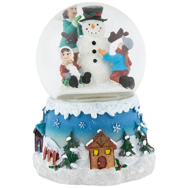 Children Building Snowman Musical Christmas Snow Globe