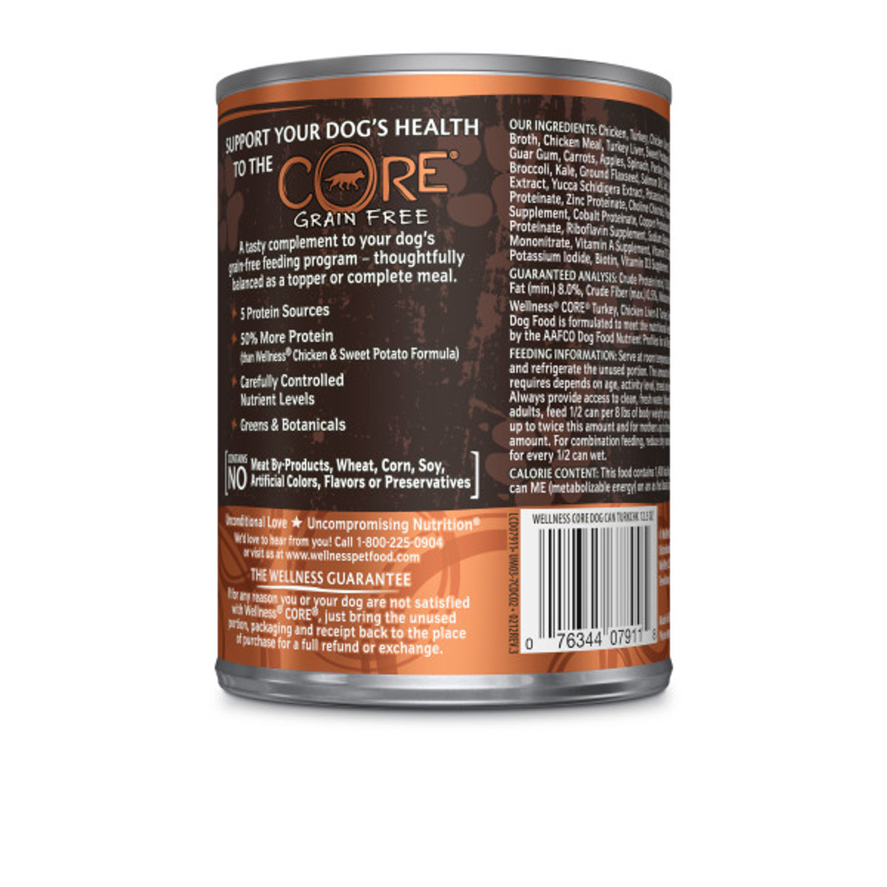 Wellness CORE Grain Free Turkey， Chicken Liver and Turkey Liver Canned Dog Food， 12.5oz.