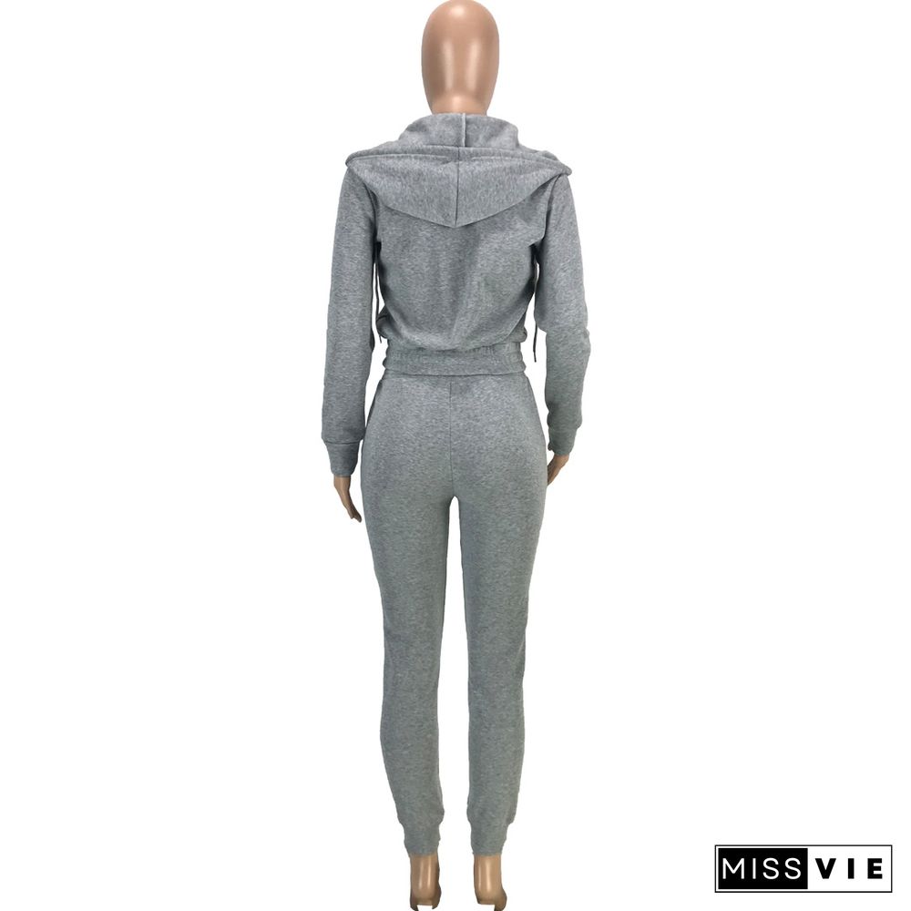 Thickened Zipper Hooded Sweatshirt And Pants Set