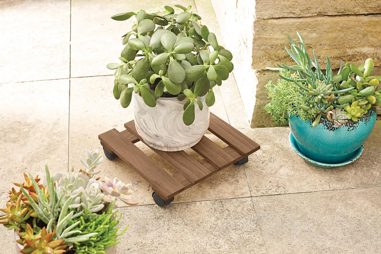 Better Homes & Gardens 12 inch Square Wood Plant Caddy