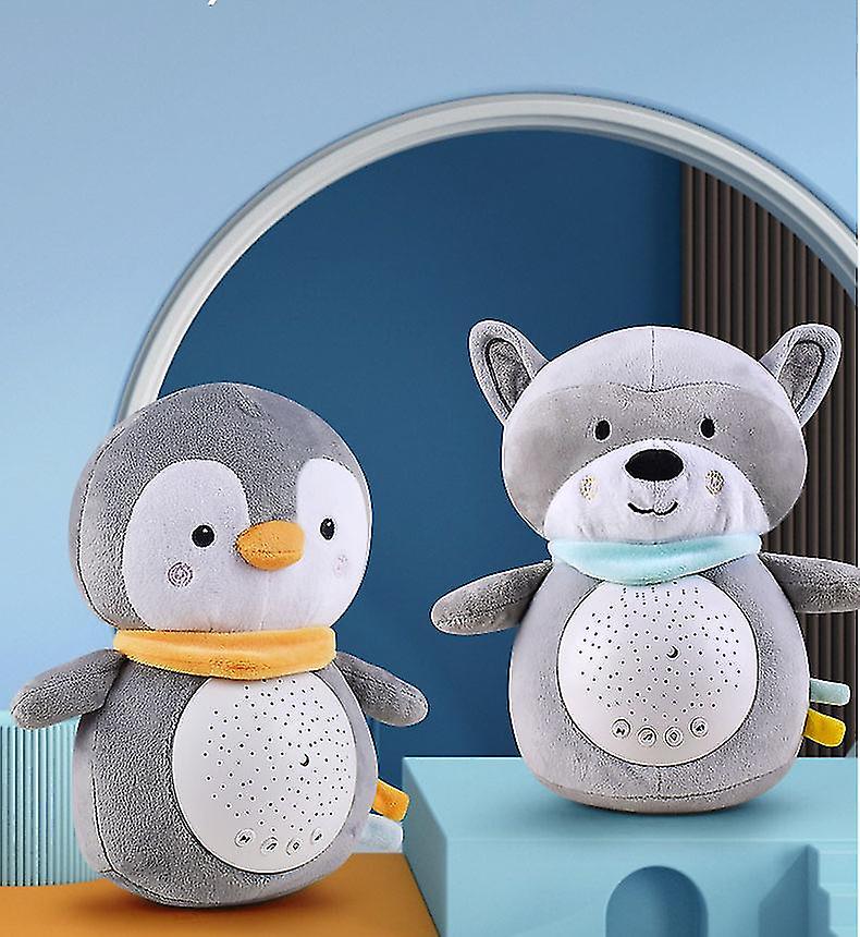 Miman Night Light Projector Baby Sleeping Animals Plush Toy Music Lamp Penguin Raccoon