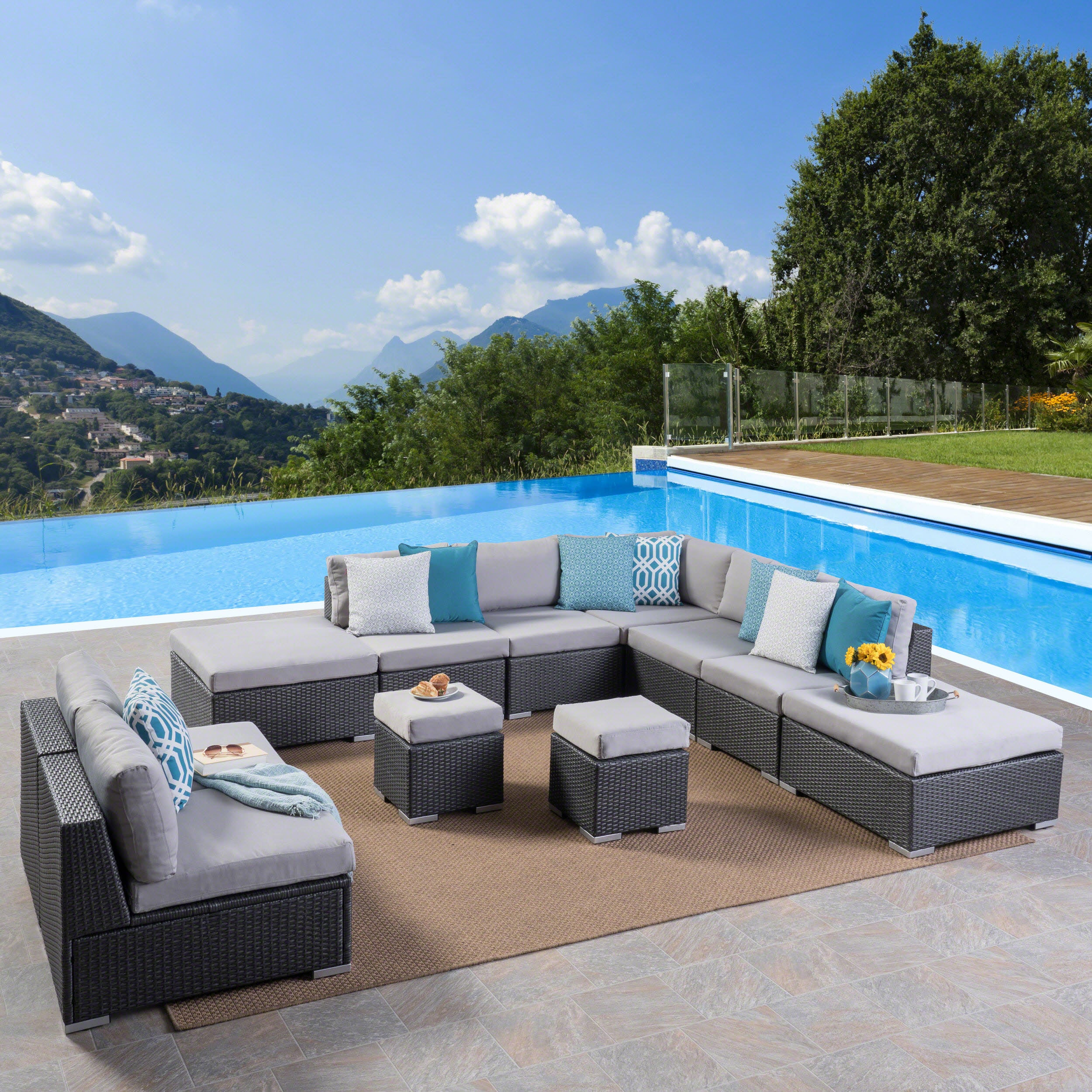 Tammy Rosa Outdoor 7 Seat Wicker Sofa Sectional Set with Aluminum Frame