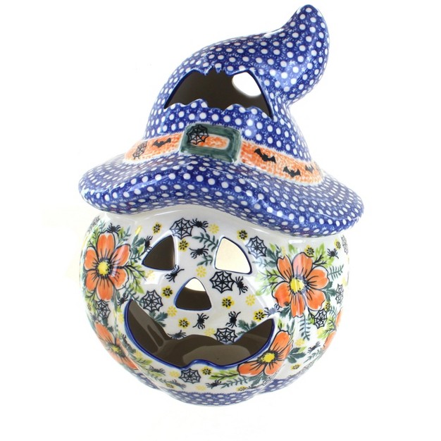 Blue Rose Polish Pottery Large Scarecrow Pumpkin Luminary