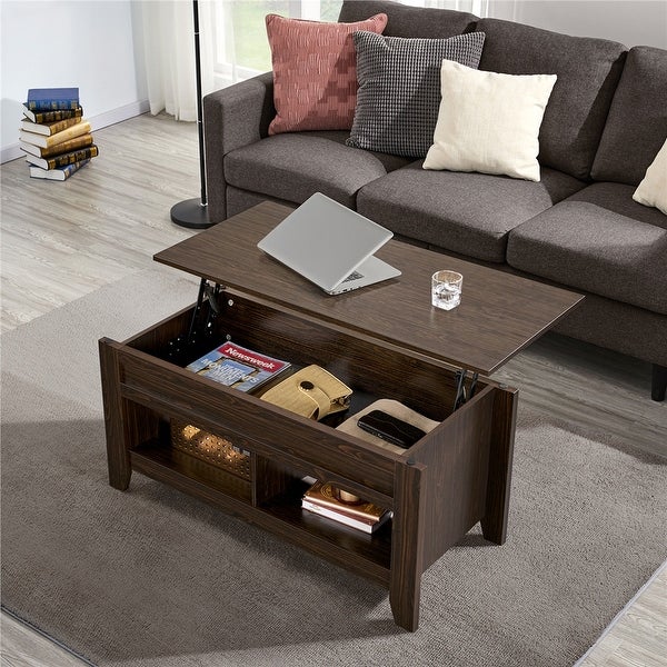 Yaheetech Lift Top Dining Coffee Table with Hidden Storage and Shelves