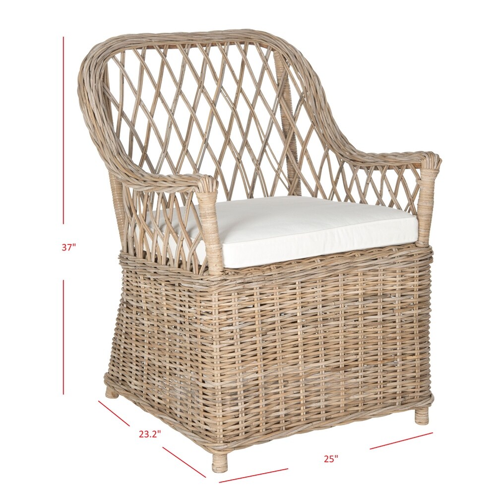 SAFAVIEH Rural Woven Dining Maluku Kubu Soft Grey Rattan Arm Chair   28\