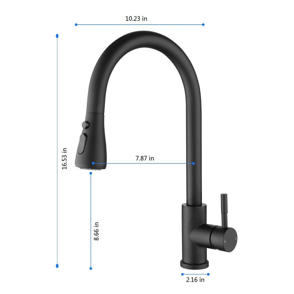 matrix decor Single Handle Pull Down Sprayer Kitchen Faucet with Spot Resistant in Matte Black MDTH4001MB