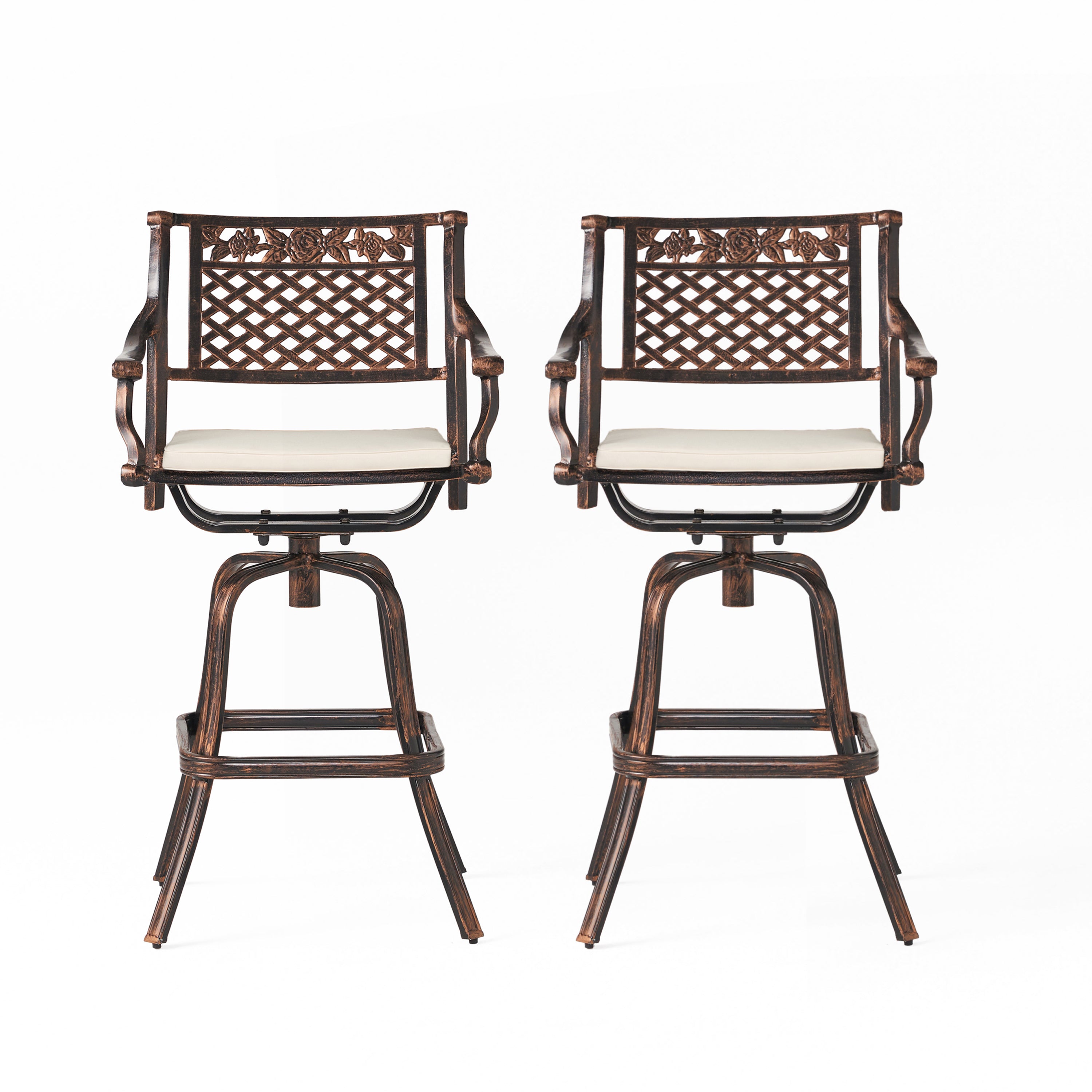 Sierra 30-Inch Outdoor Cast Aluminum Swivel Bar Stools w/ Cushion (Set of 2)