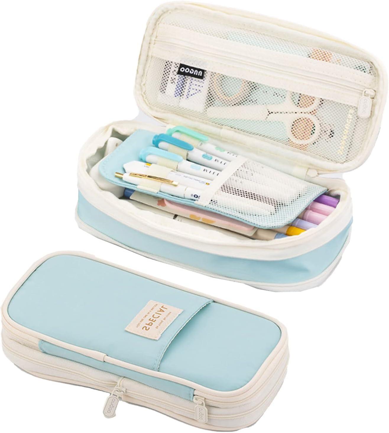 Big Capacity Pencil Case，large Pencil Pouch，expandable Office Desk Organizer High Capacity Organizer Bag Cute Pouch Holder Box (light Blue)