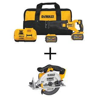 DW FLEXVOLT 60V MAX Cordless Brushless Reciprocating Saw and 20V 6-12 in. Circular Saw with (2) FLEXVOLT 9.0Ah Batteries DCS389X2WDCS391