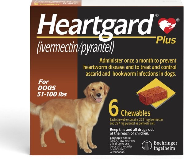 Heartgard Plus Chew for Dogs， 51-100 lbs， (Brown Box)