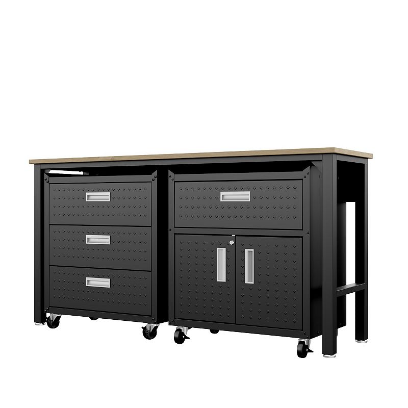 MANHATTAN COMFORT 3-Piece Fortress Mobile Garage Cabinet and Worktable Set