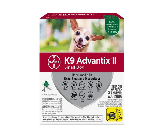 K9 Advantix II Small Dog Flea  Tick Control， 4 Doses - 9203489