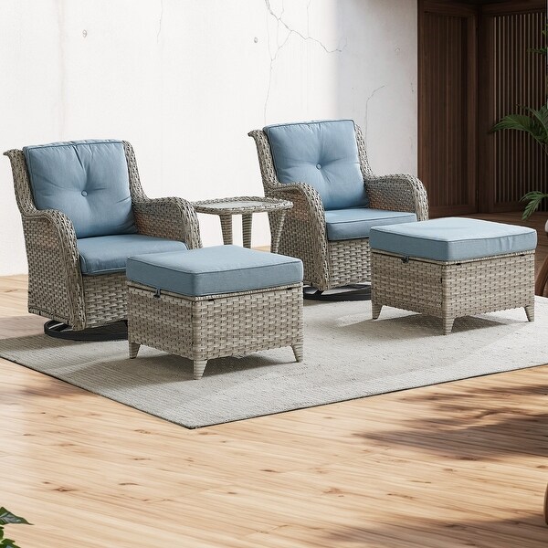 Pocassy 5Piece Outdoor Furniture Set，Swivel chairs with Ottomans