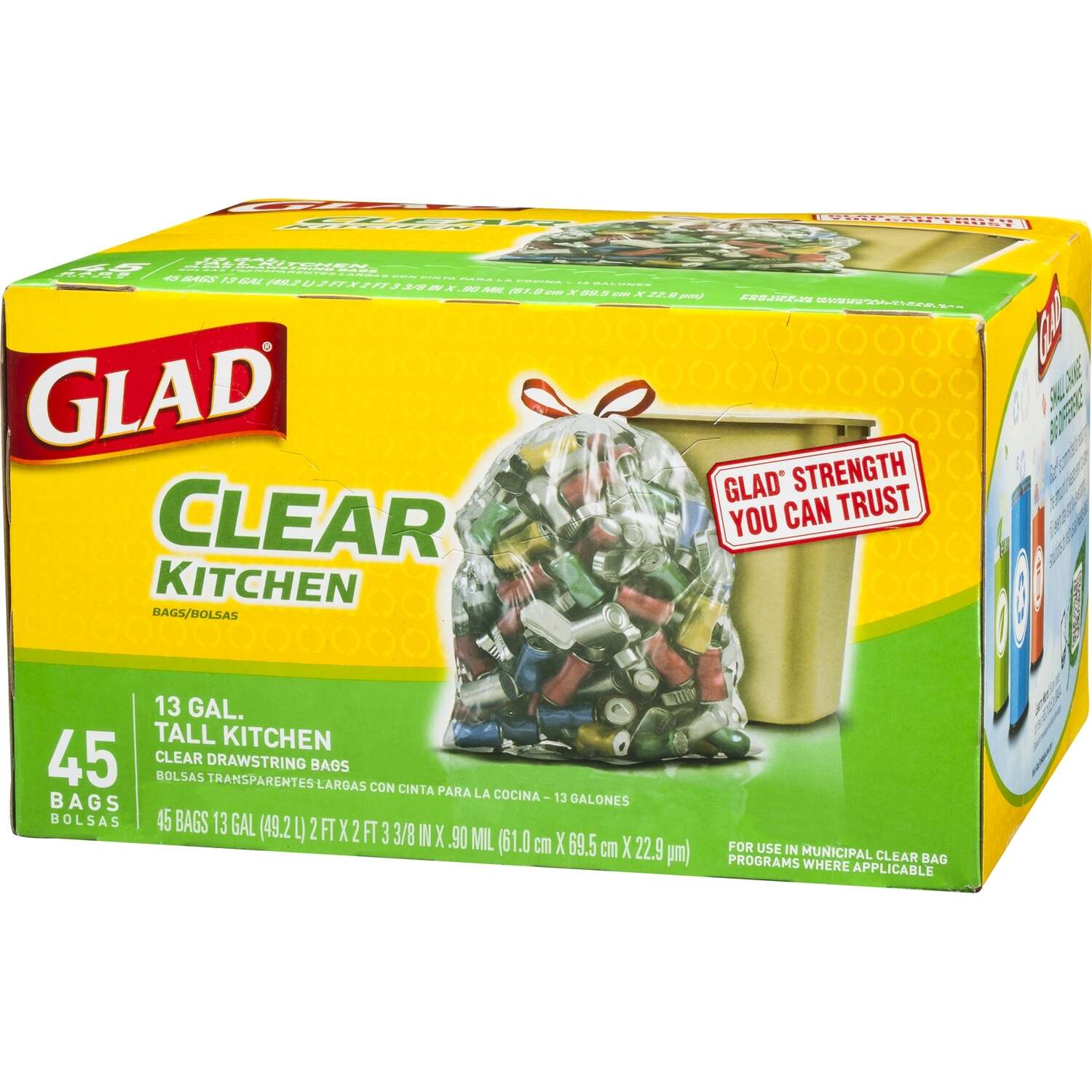 Glad 13 gal Tall Kitchen Bags Drawstring 45 pk 0.9 mil