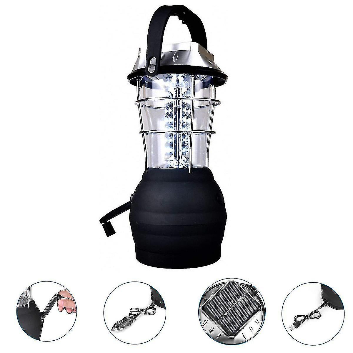 Camping Lanterns Led Solar Lamp Hand Crank Dynamo Waterproof Portable Emergency Light Black