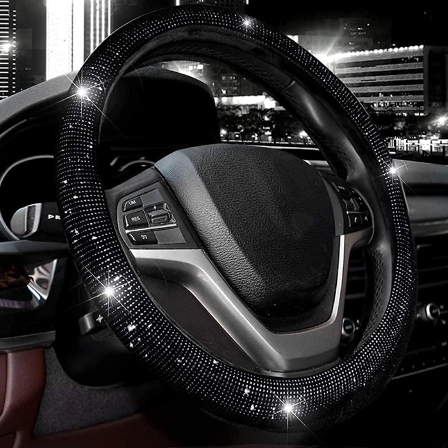 Steering Wheel Cover For Women Men Bling Bling Crystal Diamond Sparkling Car Suv Wheel Protector Universal Fit 15 Inch (black With Black Diamond， Stan