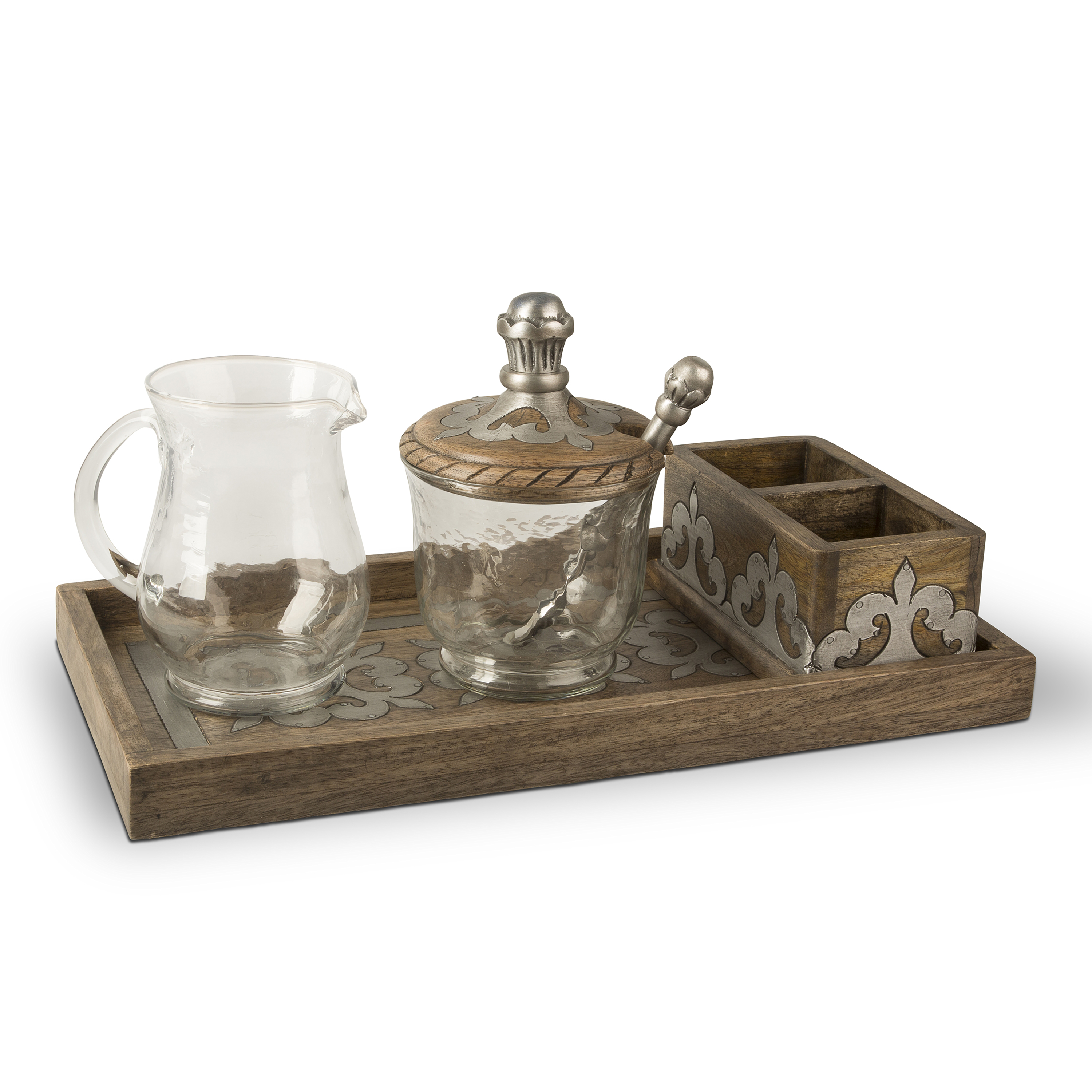 Gerson Wood and Metal Inlay Heritage Collection Cream and Sugar Set