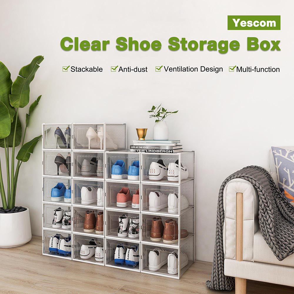 Yescom Clear Shoe Box Stackable Under Bed Storage 14x11x8