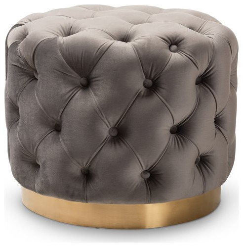 Baxton Studio Valeria Modern Tufted Velvet Ottoman in Gray and Gold   Contemporary   Footstools And Ottomans   by HedgeApple  Houzz