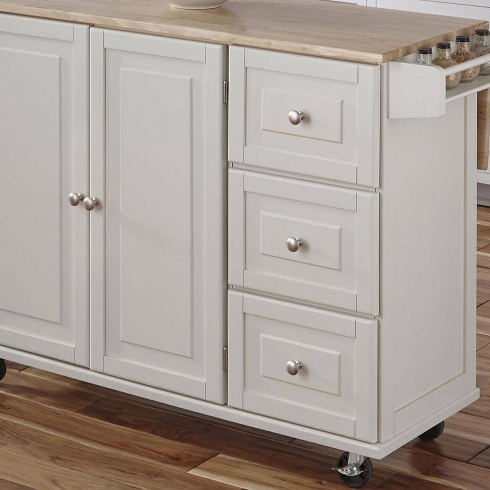 HOMESTYLES Dolly Madison White Kitchen Cart with Natural Wood Top 4511-95