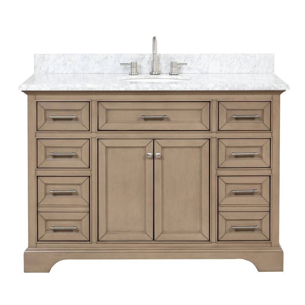 Home Decorators Collection Windlowe 49 in. W x 22 in. D Bath Vanity in Almond Taupe with Carrara Marble Vanity Top in White with White Sink 15101-VS49C-AT