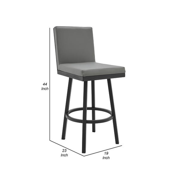 Kim 30 Inch Modern Vegan Leather Bar Stool， Swivel， Metal， Gray， Black