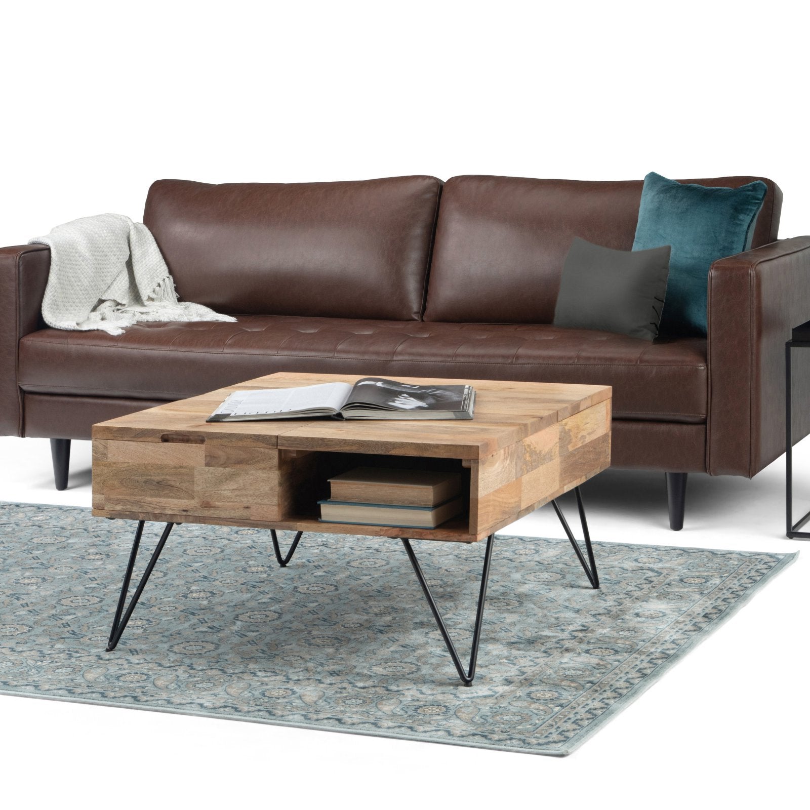 HN Home Beaman Modern Farmhouse Square Lift Top Coffee Table