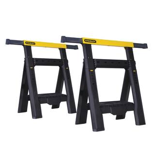 Stanley 31 in. 2-Way Adjustable Plastic Folding Sawhorse (2 Pack) and FATMAX 25 ft. x 1-14 in. Auto Lock Tape Measure STST60626W38L