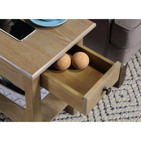 Sutton Side Table with USB Charging Station in Driftwood