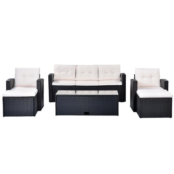 6Piece Patio Outdoor Conversation Set，AllWeather PE Rattan Sectional Sofa with Coffee Table and Ottomans