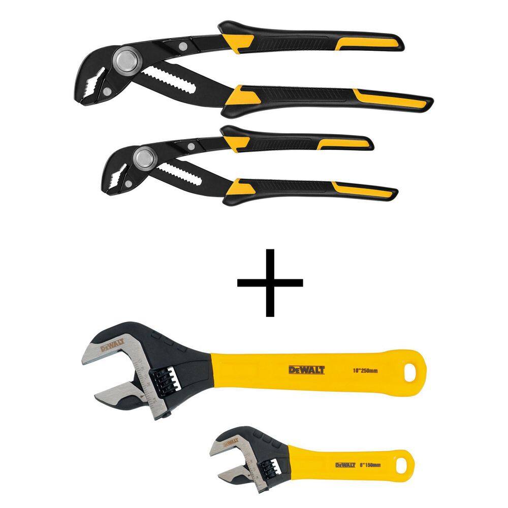 DW 8 in. and 10 in. Push Lock Pliers Set (2-Pack) and Adjustable Wrench Set (2-Pack) DWHT70486W75497