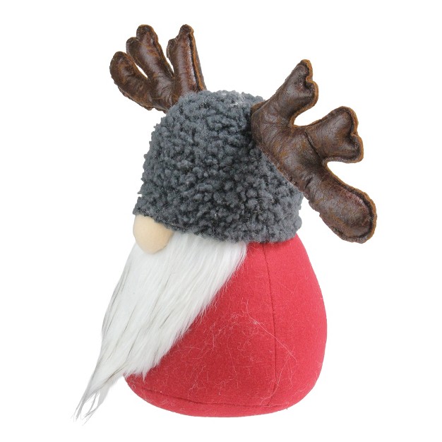 Red And Gray Santa Gnome With Moose Antlers Christmas Table Top Decoration