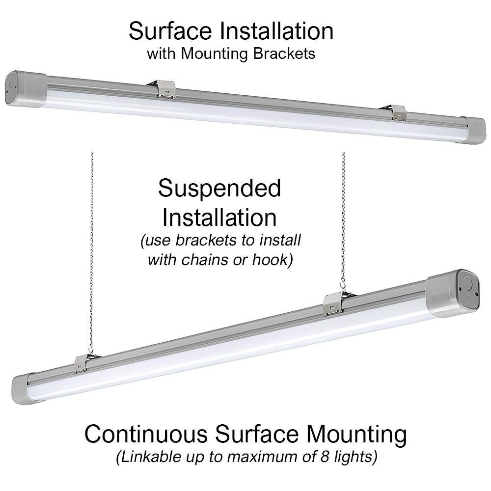 ETi 4 ft. 64-Watt Equivalent Plug-in Hardwire Integrated LED Gray Vapor Tight Strip Light Fixture 3600 Lumens 4000K (4-Pack) 56574142-4PK