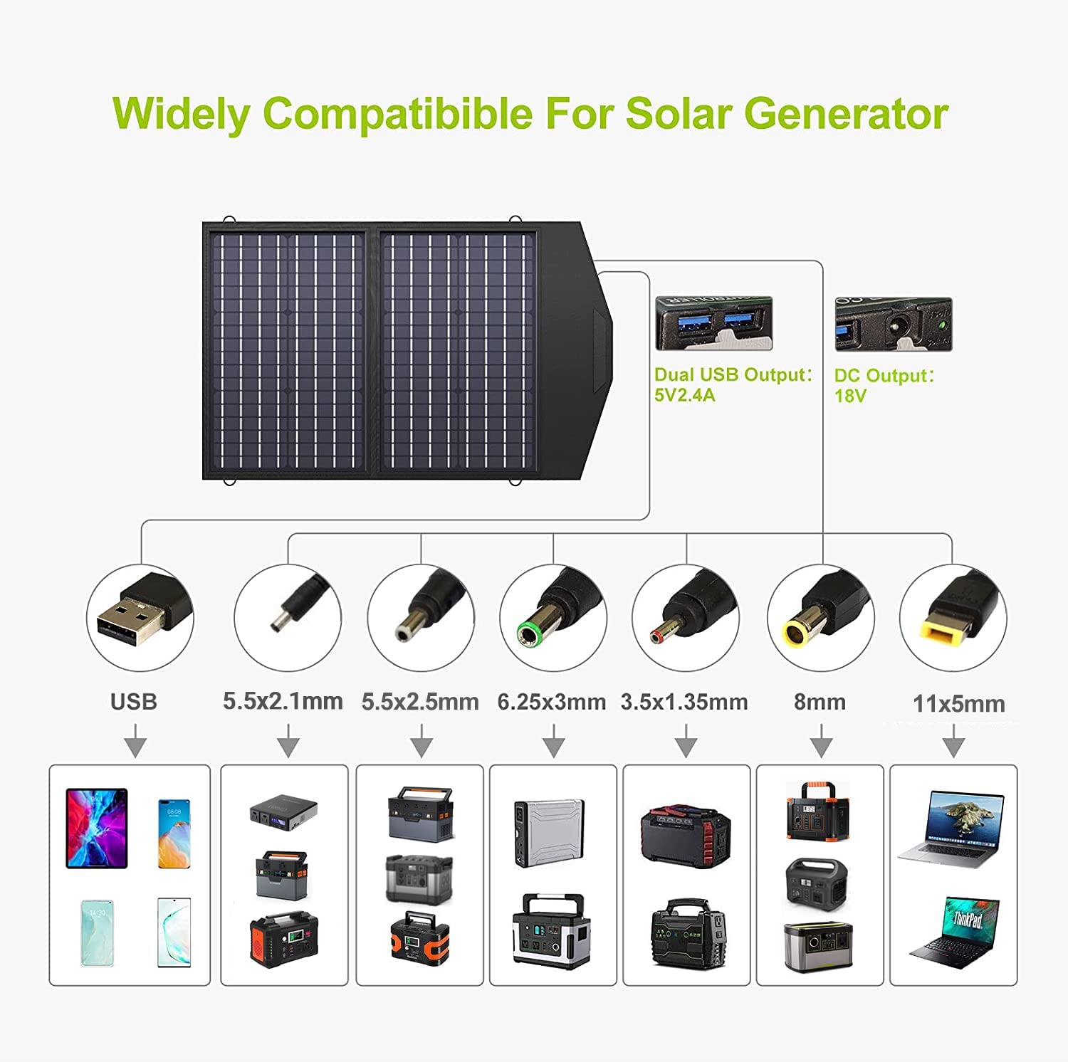 ALLPOWERS 60W 18V/5V 4A Foldable Solar Panel Kit, with Adjustable Kickstand, Portable Solar Generator Battery Charger for Camping Phone, Laptop, Pad, Power Station, Camera, Drone