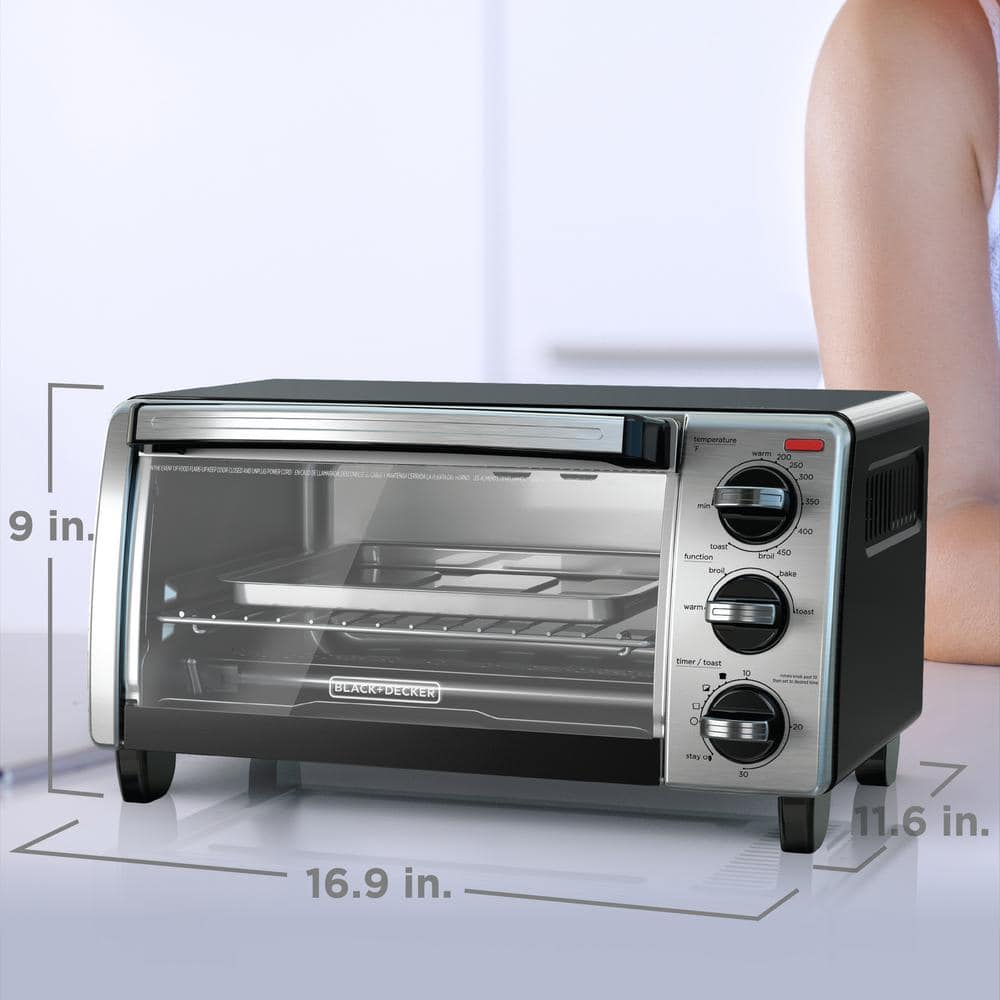 BLACK+DECKER 1150 W 4-Slice Stainless Steel Convection Toaster Oven with Built-In Timer TO1750SB