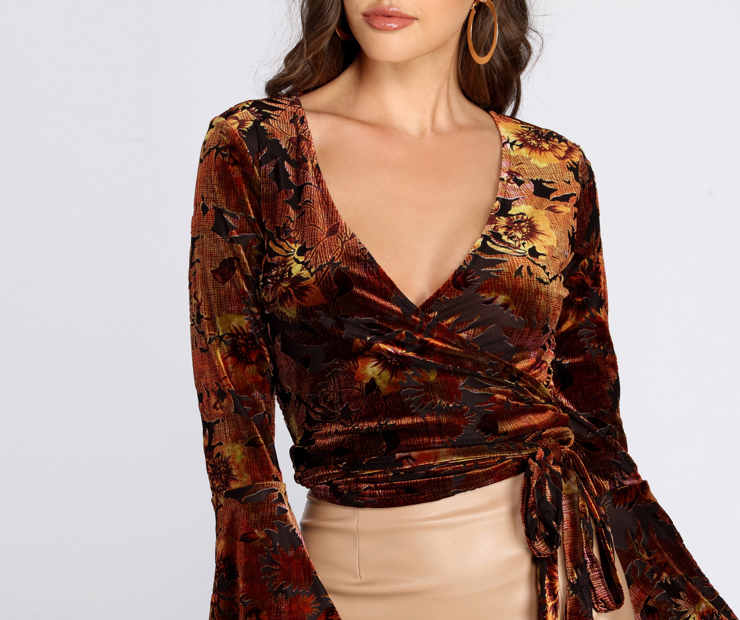 Floral Velvet Burnout Wrap Top