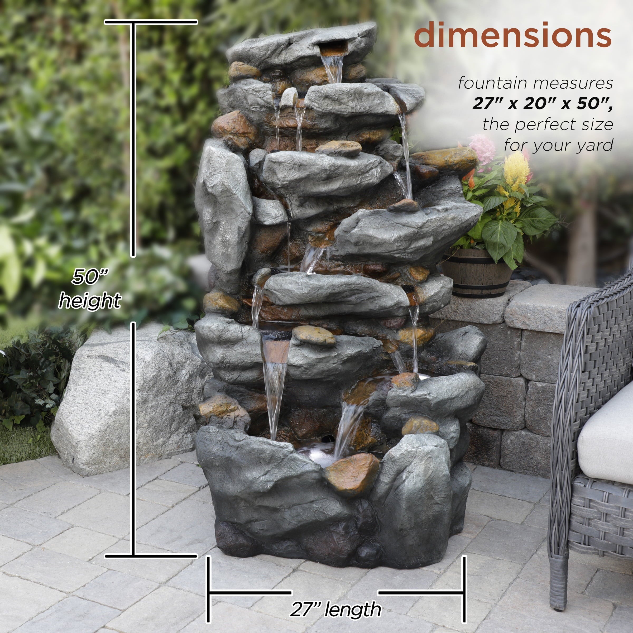 Alpine Corporation 8-Tier Rock Water Fall Fountain， 50 Inch Tall