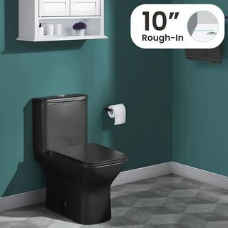 Swiss Madison Carre 10 in. Rough-In 1-piece 1.11.6 GPF Dual Flush Square Toilet in Matte Black Seat Included SM-1T276MB